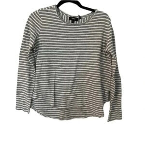 Theory Long Sleeve Gray & White Stripe Crew Neck Hi/Lo Cotton Sweater Size S GUC